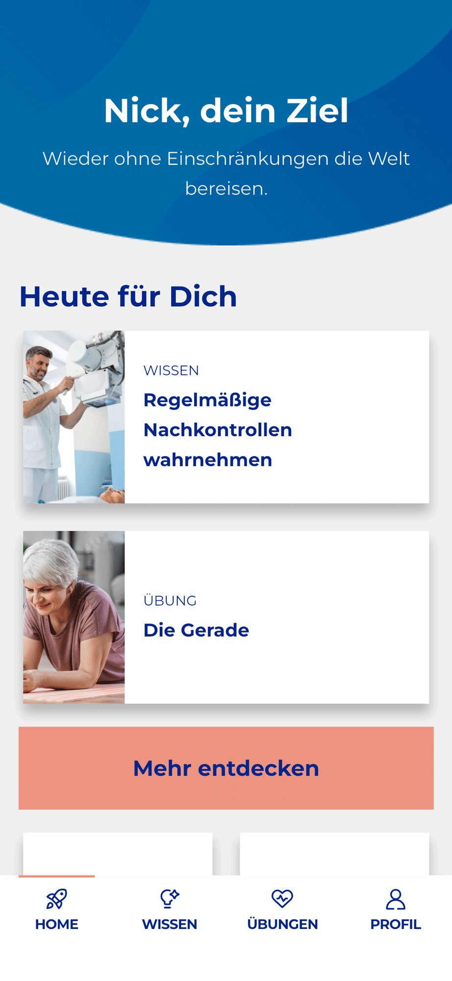 App-Screen: Vorbereitungsphase mit Wissensmodulen und Übungen