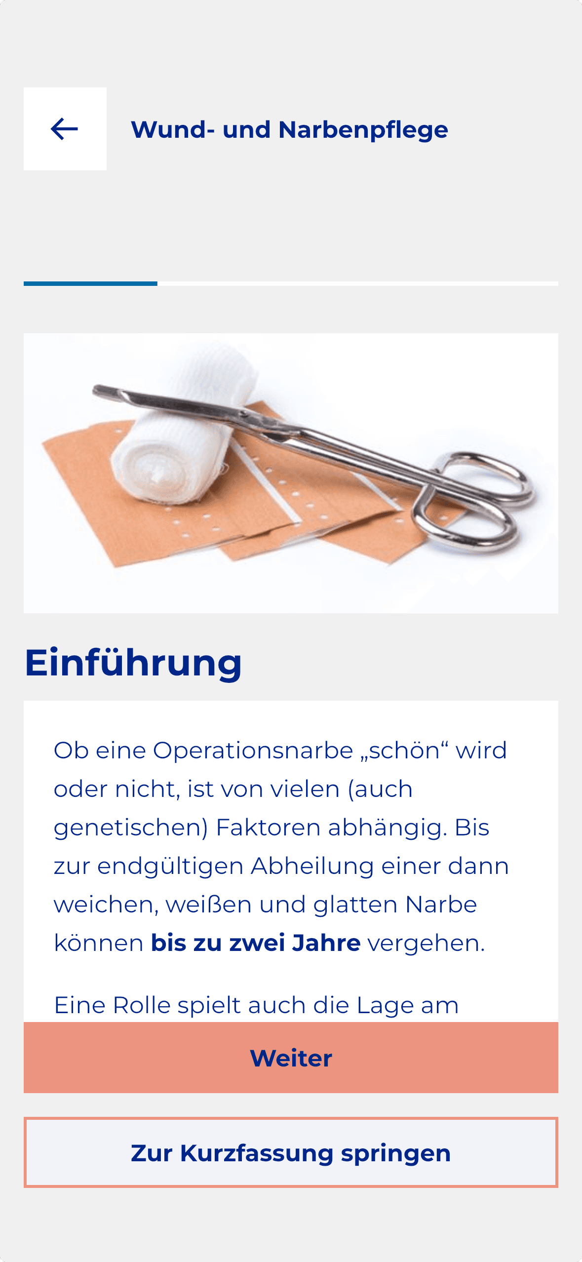 App-Screen: Wissensmodul Wund- und Narbenpflege