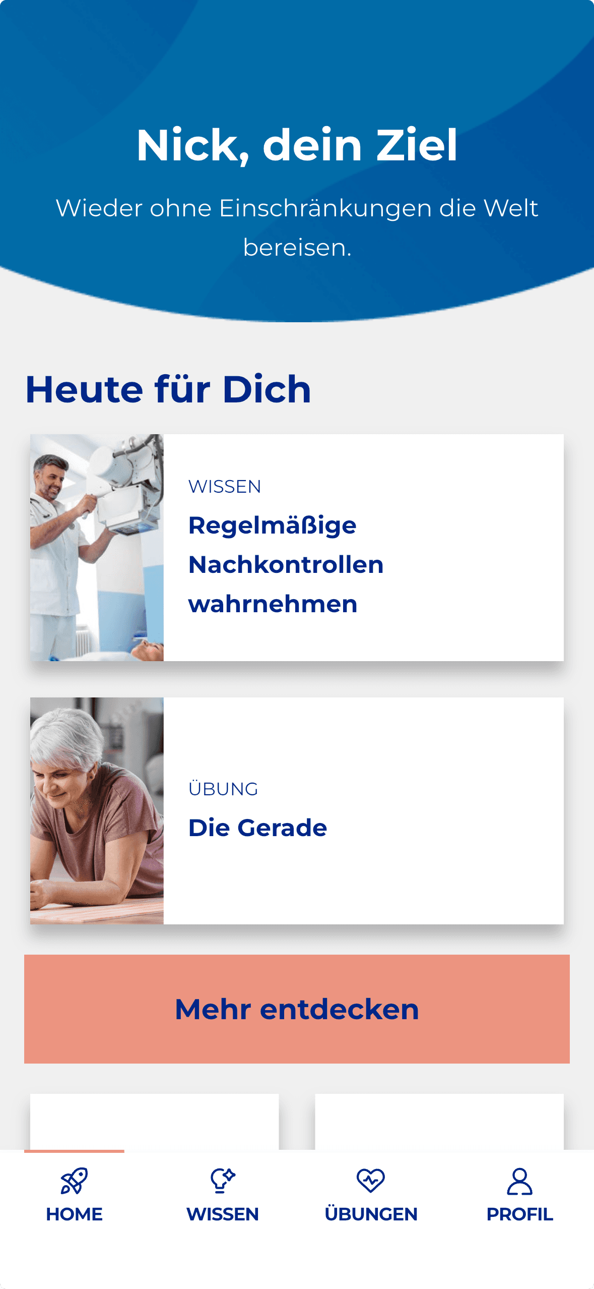 App-Startseite mit persönlichem Ziel und Tagesplan